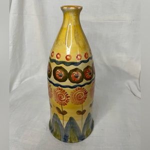🏺Vintage Italian yellow w/flowers ceramic vase. Hand painted. Italy.🏺